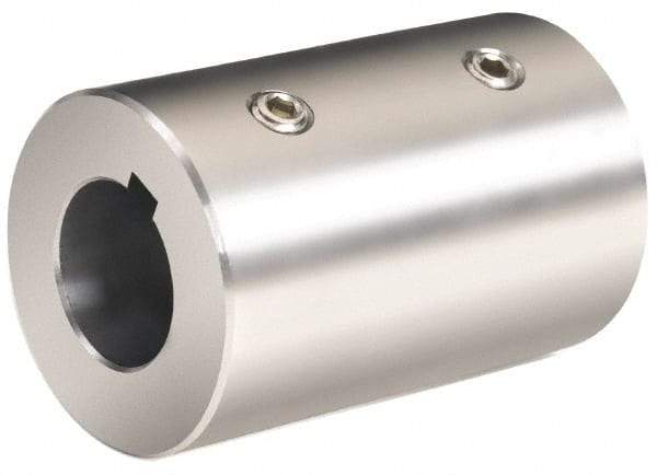 Climax Metal Products - 25mm Inside x 50mm Outside Diam, Metric Set Screw Rigid Coupling with Keyway - 76mm Long x 8mm Keyway Width x 3.3mm Keyway Depth - Exact Industrial Supply