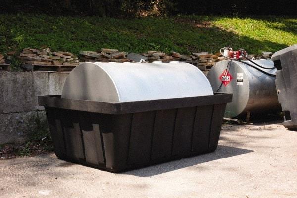 Eagle - 635 Gal Sump, 10,000 Lb Capacity, 1 Drum, Polyethylene Spill Deck or Pallet - 88" Long x 62" Wide x 33" High, Black, Drain Included, Horizontal, 1 Tank Drum Configuration - Exact Industrial Supply