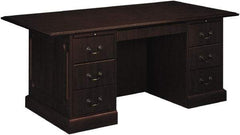 Hon - High Pressure Laminate Double Pedestal Desk with Center Drawer - 72" Wide x 36" Deep x 29-1/2" High, Mahogany - Exact Industrial Supply