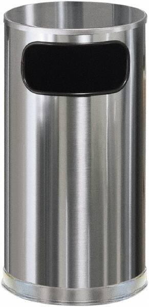 Rubbermaid - 12 Gal Silver Round Decorative Waste Receptacle With Top - Steel, 28" High - Exact Industrial Supply