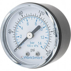 Value Collection - 2" Dial, 1/4 Thread, 0-200 Scale Range, Pressure Gauge - Center Back Connection Mount, Accurate to 3-2-3% of Scale - Exact Industrial Supply