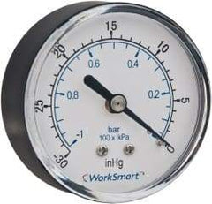 Value Collection - 2" Dial, 1/4 Thread, 30-0 Scale Range, Pressure Gauge - Center Back Connection Mount, Accurate to 3-2-3% of Scale - Exact Industrial Supply