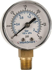 Value Collection - 2" Dial, 1/4 Thread, 0-30 Scale Range, Pressure Gauge - Lower Connection Mount, Accurate to 3-2-3% of Scale - Exact Industrial Supply