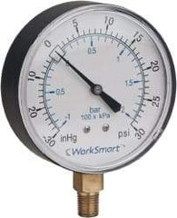 Value Collection - 1-1/2" Dial, 1/8 Thread, 0-100 Scale Range, Pressure Gauge - Lower Connection Mount, Accurate to 3-2-3% of Scale - Exact Industrial Supply