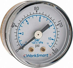 Value Collection - 1-1/2" Dial, 1/8 Thread, 0-160 Scale Range, Pressure Gauge - Center Back Connection Mount, Accurate to 3-2-3% of Scale - Exact Industrial Supply