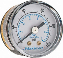 Value Collection - 1-1/2" Dial, 1/8 Thread, 0-100 Scale Range, Pressure Gauge - Center Back Connection Mount, Accurate to 3-2-3% of Scale - Exact Industrial Supply