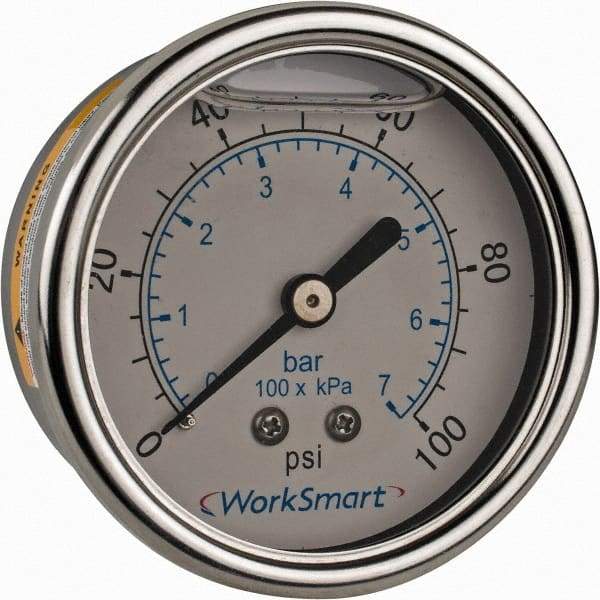 Value Collection - 2-1/2" Dial, 1/4 Thread, 0-100 Scale Range, Pressure Gauge - Center Back Connection Mount, Accurate to 3-2-3% of Scale - Exact Industrial Supply