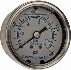 Value Collection - 2" Dial, 1/4 Thread, 0-160 Scale Range, Pressure Gauge - Center Back Connection Mount, Accurate to 3-2-3% of Scale - Exact Industrial Supply