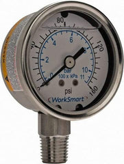 Value Collection - 2" Dial, 1/4 Thread, 0-160 Scale Range, Pressure Gauge - Lower Connection Mount, Accurate to 3-2-3% of Scale - Exact Industrial Supply