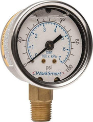 Value Collection - 2" Dial, 1/4 Thread, 0-100 Scale Range, Pressure Gauge - Lower Connection Mount, Accurate to 3-2-3% of Scale - Exact Industrial Supply