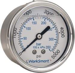 Value Collection - 2-1/2" Dial, 1/4 Thread, 0-600 Scale Range, Pressure Gauge - Center Back Connection Mount, Accurate to 3-2-3% of Scale - Exact Industrial Supply