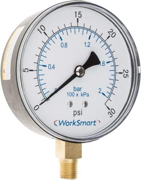 Value Collection - 3-1/2" Dial, 1/4 Thread, 0-30 Scale Range, Pressure Gauge - Lower Connection Mount, Accurate to 3-2-3% of Scale - Exact Industrial Supply