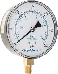 Value Collection - 3-1/2" Dial, 1/4 Thread, 0-30 Scale Range, Pressure Gauge - Lower Connection Mount, Accurate to 3-2-3% of Scale - Exact Industrial Supply