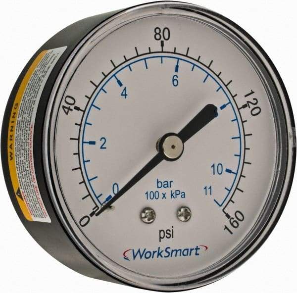 Value Collection - 2-1/2" Dial, 1/4 Thread, 0-160 Scale Range, Pressure Gauge - Center Back Connection Mount, Accurate to 3-2-3% of Scale - Exact Industrial Supply