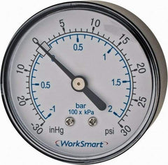 Value Collection - 2-1/2" Dial, 1/4 Thread, 30-0-30 Scale Range, Pressure Gauge - Center Back Connection Mount, Accurate to 3-2-3% of Scale - Exact Industrial Supply