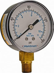 Value Collection - 2-1/2" Dial, 1/4 Thread, 0-160 Scale Range, Pressure Gauge - Lower Connection Mount, Accurate to 3-2-3% of Scale - Exact Industrial Supply