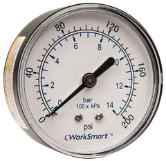 Value Collection - 2-1/2" Dial, 1/4 Thread, 0-200 Scale Range, Pressure Gauge - Center Back Connection Mount, Accurate to 3-2-3% of Scale - Exact Industrial Supply