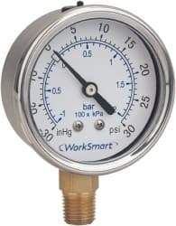 Value Collection - 2" Dial, 1/4 Thread, 0-1,000 Scale Range, Pressure Gauge - Lower Connection Mount, Accurate to 3-2-3% of Scale - Exact Industrial Supply