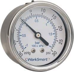 Value Collection - 2-1/2" Dial, 1/4 Thread, 0-60 Scale Range, Pressure Gauge - Center Back Connection Mount, Accurate to 3-2-3% of Scale - Exact Industrial Supply