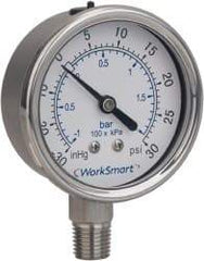 Value Collection - 2-1/2" Dial, 1/4 Thread, 0-400 Scale Range, Pressure Gauge - Lower Connection Mount, Accurate to 3-2-3% of Scale - Exact Industrial Supply