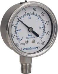 Value Collection - 4" Dial, 1/4 Thread, 30-0 Scale Range, Pressure Gauge - Lower Connection Mount, Accurate to 0.01% of Scale - Exact Industrial Supply