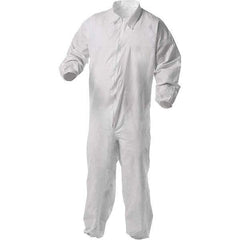 KleenGuard - Size M Film Laminate General Purpose Coveralls - White, Zipper Closure, Elastic Cuffs, Elastic Ankles, Serged Seams - Exact Industrial Supply