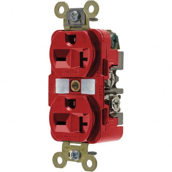 Hubbell Wiring Device-Kellems - 250V 20A NEMA 6-20R Industrial Grade Red Straight Blade Duplex Receptacle - Exact Industrial Supply