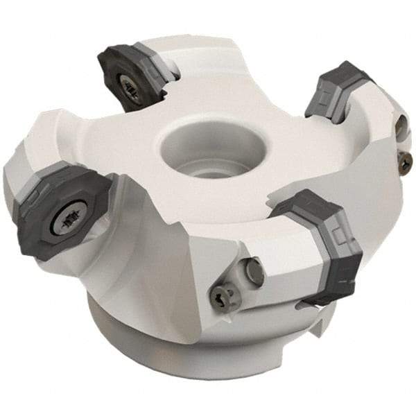 Iscar - 112.5mm Cut Diam, 32mm Arbor Hole, 4.6mm Max Depth of Cut, 42° Indexable Chamfer & Angle Face Mill - 6 Inserts, OF..\xB6RFM. 1905 Insert, Right Hand Cut, 6 Flutes, Series Heliocto - Exact Industrial Supply