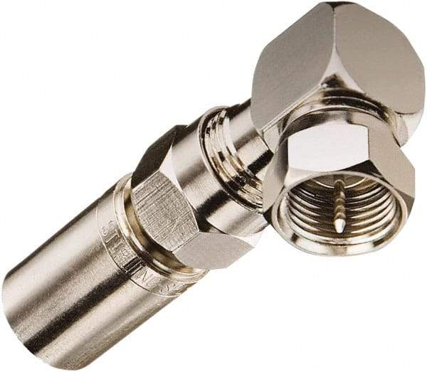 Ideal - 75 Ohm, Right Angle, Jack to Plug Coupler Twist On Coaxial Connector - Brass Body - Exact Industrial Supply