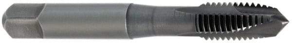 OSG - M3.5x0.60 Metric Fine, 3 Flute, Oxide Finish, Vanadium High Speed Steel Spiral Point Tap - Plug Chamfer, Right Hand Thread, 2" OAL, 11/16" Thread Length, 0.141" Shank Diam, 6H Class of Fit, Series 342 - Exact Industrial Supply