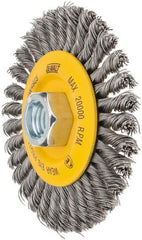DeWALT - 4" OD, 5/8-11 Arbor Hole, Stringer Bead Steel Wheel Brush - 3/8" Face Width, 7/8" Trim Length, 0.02" Filament Diam, 20,000 RPM - Exact Industrial Supply