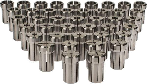 Accupro - 41 Piece, 1/8" to 3/4" Capacity, Double Angle Collet Set - 0.02mm TIR, Series DA180 - Exact Industrial Supply