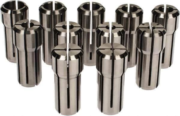 Accupro - 11 Piece, 1/16" to 3/8" Capacity, Double Angle Collet Set - 0.02mm TIR, Series DA200 - Exact Industrial Supply