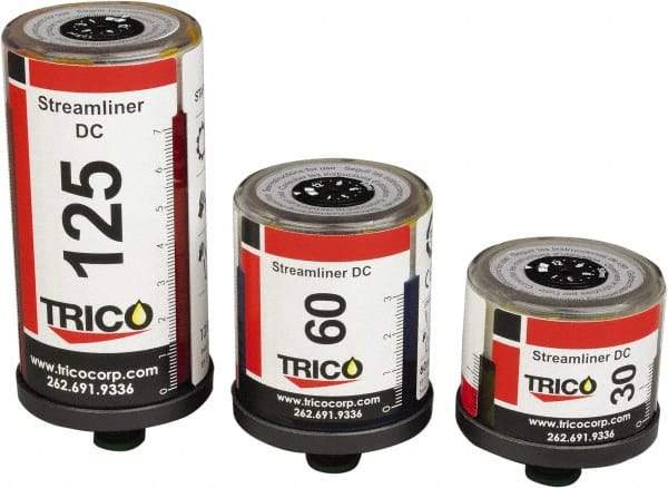 Trico - 4.23 Ounce Reservoir Capacity, 1/4 NPT Thread, Plastic, Electrochemical, Grease Cup and Lubricator - -20 to 55°C Operating Temp, 5 Bar Operating Pressure, 4.54" High x 2.05" Diam - Exact Industrial Supply