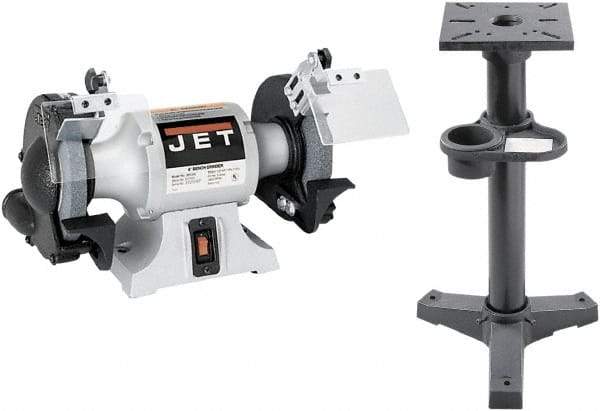 Jet - 6" Wheel Diam x 3/4" Wheel Width, 1/2 hp Grinder - 1/2" Arbor Hole Diam, 1 Phase, 3,450 Max RPM, 115 Volts - Exact Industrial Supply