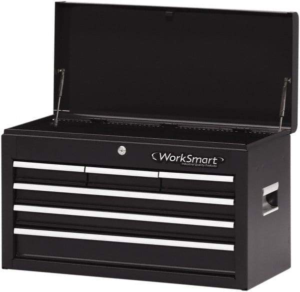 Value Collection - 6 Drawer Intermediate Tool Chest - 26" Wide x 12" Deep x 15-1/4" High, Steel, Black - Exact Industrial Supply