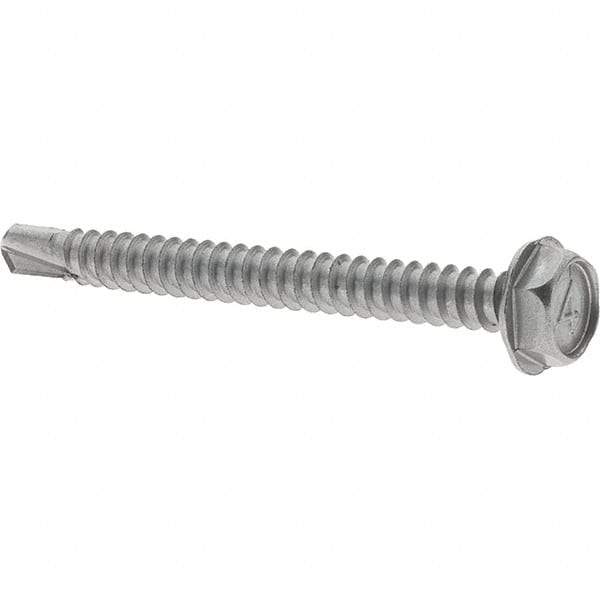 Value Collection - #10, Hex Washer Head, Hex Drive, 2" Length Under Head, #2 Point, Self Drilling Screw - Grade 410 Stainless Steel - Exact Industrial Supply