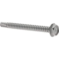 Value Collection - #10, Hex Washer Head, Hex Drive, 2" Length Under Head, #2 Point, Self Drilling Screw - Grade 410 Stainless Steel - Exact Industrial Supply