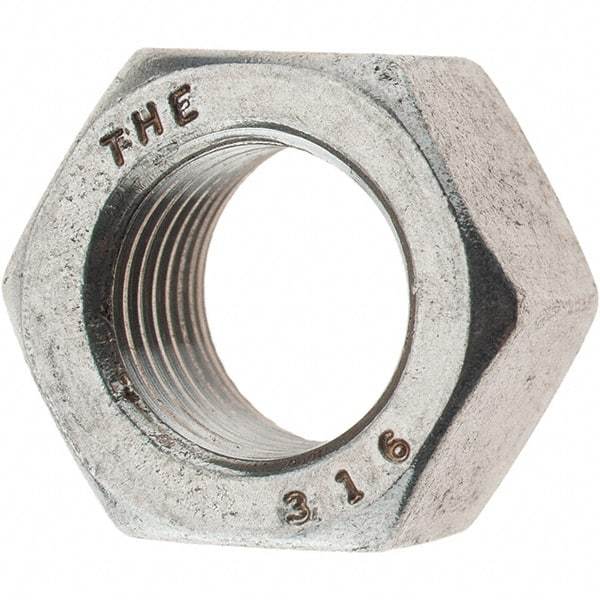 Value Collection - 1/2-20 UNF Stainless Steel Right Hand Hex Nut - 3/4" Across Flats, 7/16" High, Uncoated - Exact Industrial Supply