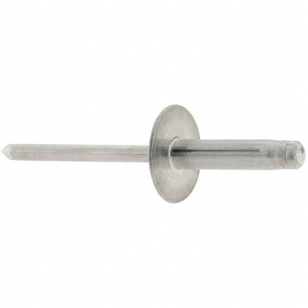 RivetKing - Large Flange Head Aluminum Peel Blind Rivet - Aluminum Mandrel, 0.063" to 1/4" Grip, 3/16" Body Diam - Exact Industrial Supply