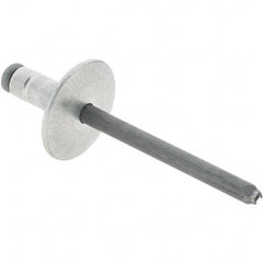 RivetKing - Large Flange Head Aluminum Open End Blind Rivet - Steel Mandrel, 0.063" to 0.252" Grip, 0.44" Length Under Head, 3/16" Body Diam - Exact Industrial Supply