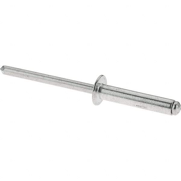 RivetKing - Size 6-12 Dome Head Aluminum Open End Blind Rivet - Aluminum Mandrel, 5/8" to 3/4" Grip, 3/16" Body Diam - Exact Industrial Supply