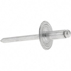 Value Collection - Size 64 Large Flange Dome Head Aluminum Open End Blind Rivet - Aluminum Mandrel, 0.062" to 1/4" Grip, 0.615" Head Diam, 0.192" to 0.196" Hole Diam, 0.45" Length Under Head, 3/16" Body Diam - Exact Industrial Supply