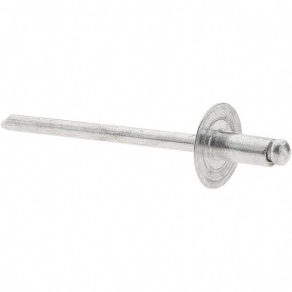 Value Collection - Size 42 Large Flange Dome Head Aluminum Open End Blind Rivet - Aluminum Mandrel, 0.032" to 1/8" Grip, 3/8" Head Diam, 0.129" to 0.133" Hole Diam, 0.275" Length Under Head, 1/8" Body Diam - Exact Industrial Supply