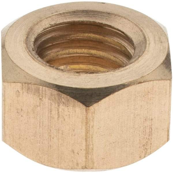 Value Collection - 3/8-16 UNC Brass Right Hand Hex Nut - 9/16" Across Flats, 21/64" High - Exact Industrial Supply