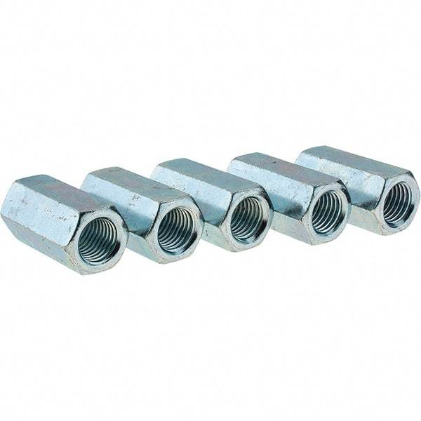 Value Collection - 7/8-9 UNC, 2-1/2" OAL Steel Standard Coupling Nut - Zinc-Plated Finish, 1-1/4" Width Across Flats - Exact Industrial Supply