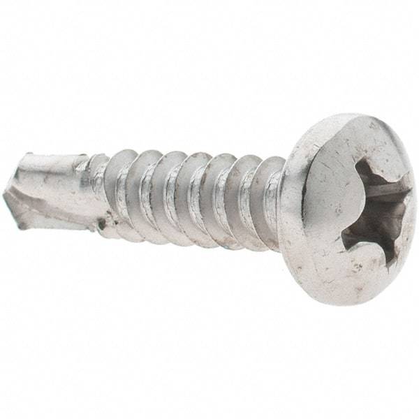 Value Collection - #12, Pan Head, Phillips Drive, 1" Length Under Head, #3 Point, Self Drilling Screw - Grade 410 Stainless Steel - Exact Industrial Supply