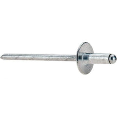 Value Collection - Size 43 Large Flange Dome Head Aluminum Open End Blind Rivet - Aluminum Mandrel, 0.126" to 0.187" Grip, 3/8" Head Diam, 0.129" to 0.133" Hole Diam, 0.337" Length Under Head, 1/8" Body Diam - Exact Industrial Supply