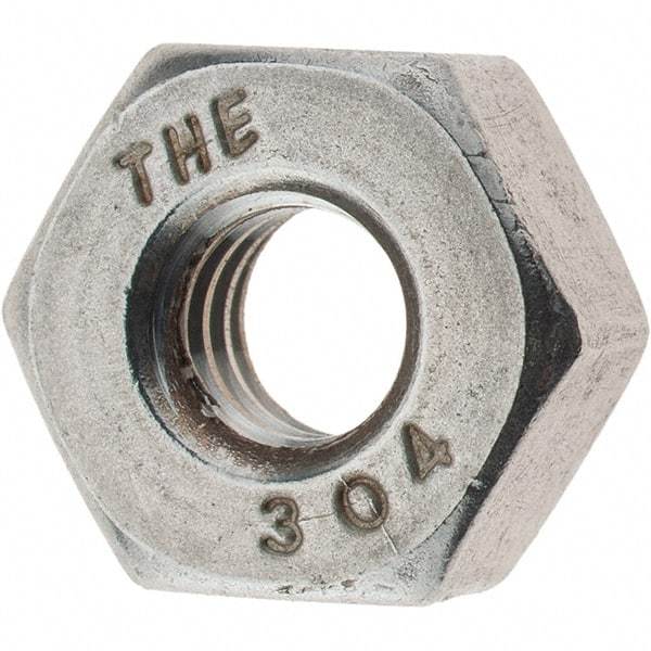 Value Collection - 1/4-20 UNC Stainless Steel Right Hand Heavy Hex Nut - 1/2" Across Flats, 15/64" High, Uncoated - Exact Industrial Supply