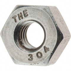 Value Collection - 1/4-20 UNC Stainless Steel Right Hand Heavy Hex Nut - 1/2" Across Flats, 15/64" High, Uncoated - Exact Industrial Supply